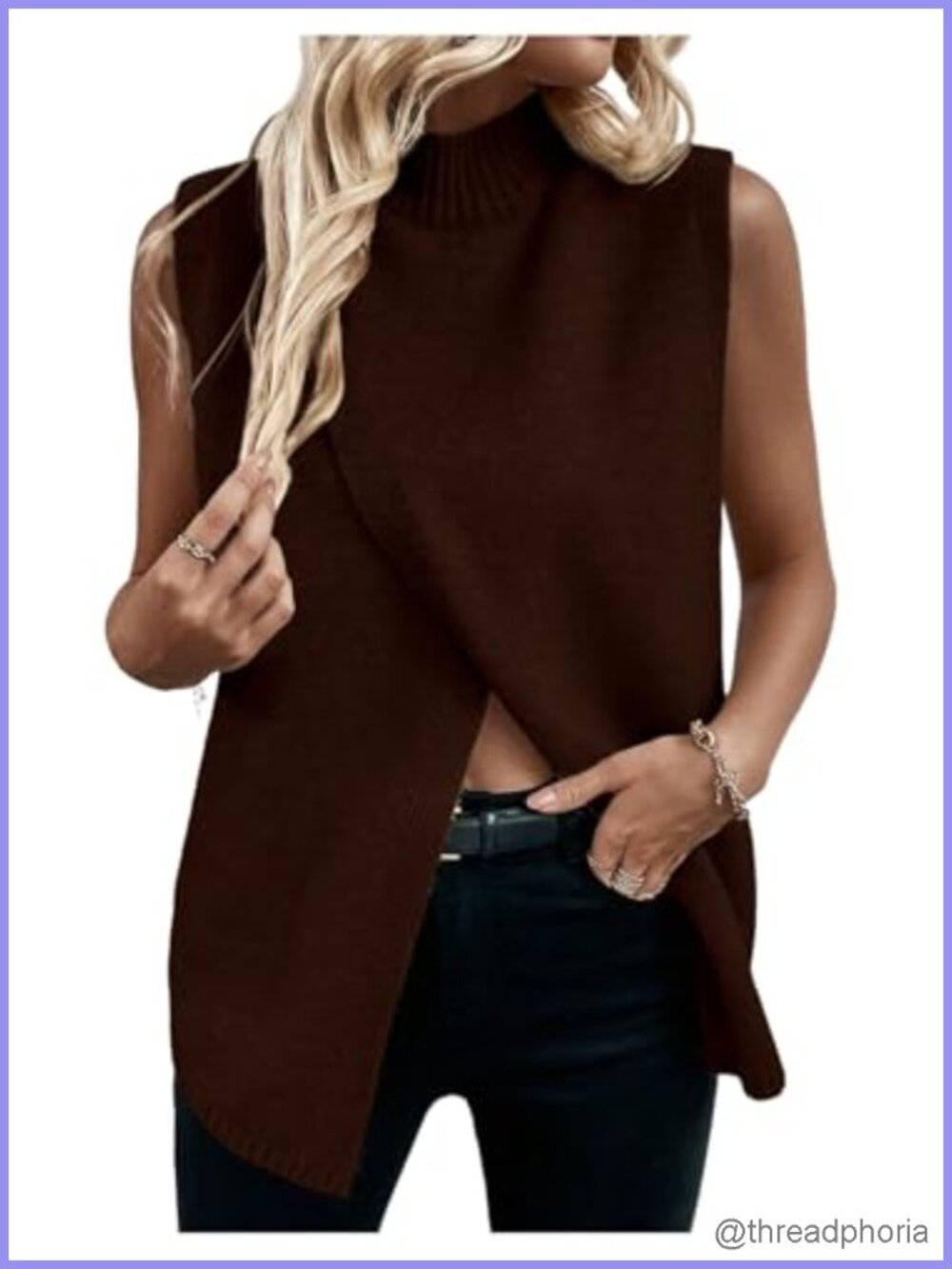 Sweater Vest Mock Neck Sleeveless Asymmetrical Knit Business Casual